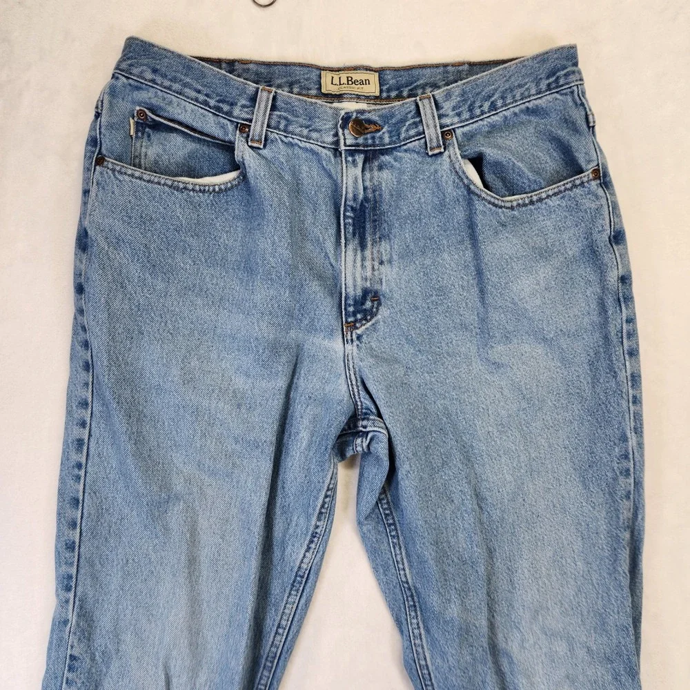 LL Bean Mens Classic Fit Straight Leg Blue Denim‎ Jeans 36x32 Medium Wash 220626